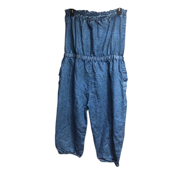 Boho Cowgirl Sweetheart Off Shoulder Denim Romper Key Hole Accent Pockets Sz 1X - Picture 13 of 16